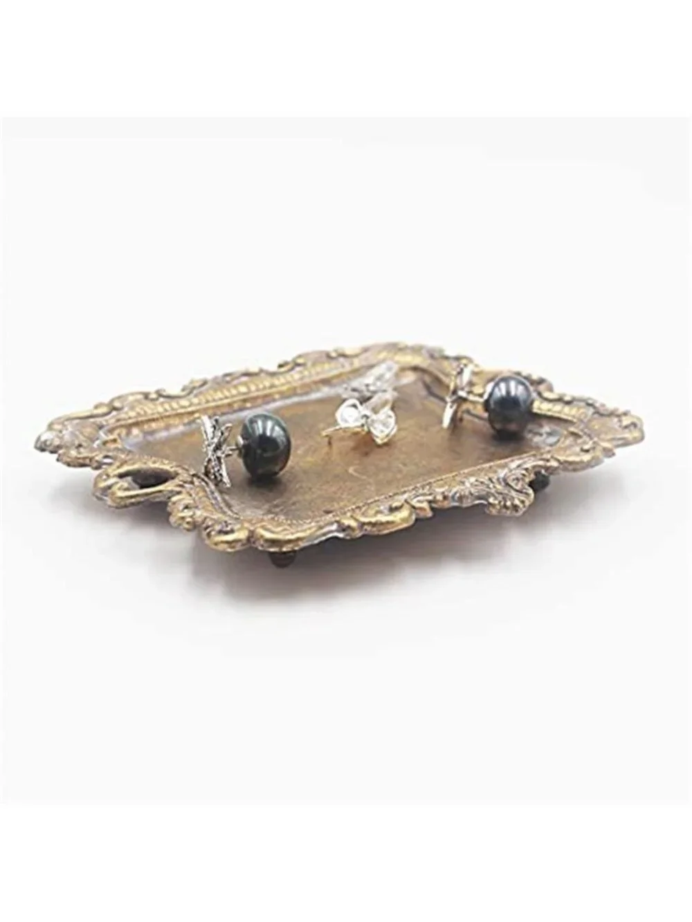 Small Antique Trinket Dish Vintage Gold Metal Jewelry Tray, Ring Holder